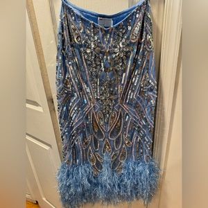 ASOS Blue sequin feather bottom skirt